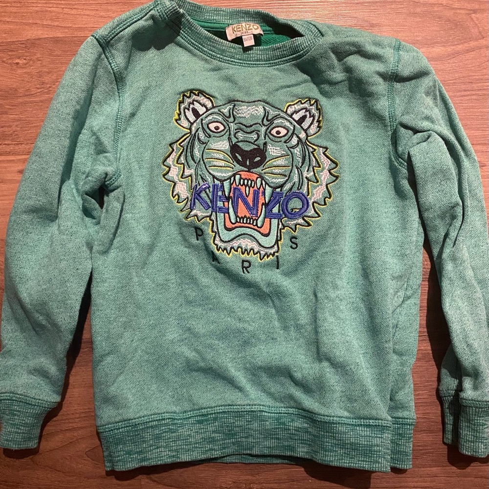 Kenzo, kids sweatshirt, embroidered sweatshirt, green, Sz 8Y
